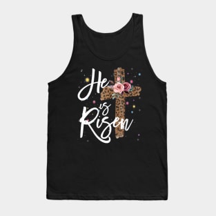 He has Risen Easter Day Jesus Cross Leopard Plus Size Tank Top